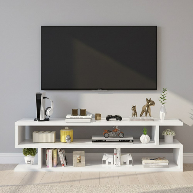 하루꿈 오픈형 원룸 거실 TV 캐비닛 장식장 수납장 거실장 TV장 선반 1200, 화이트