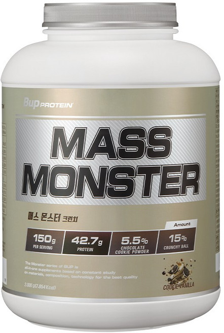 BUP 매스몬스터 크런치 쿠키바닐라맛 2kg 헬스보충제 단백질보충제 체중증가 게이너, 1개