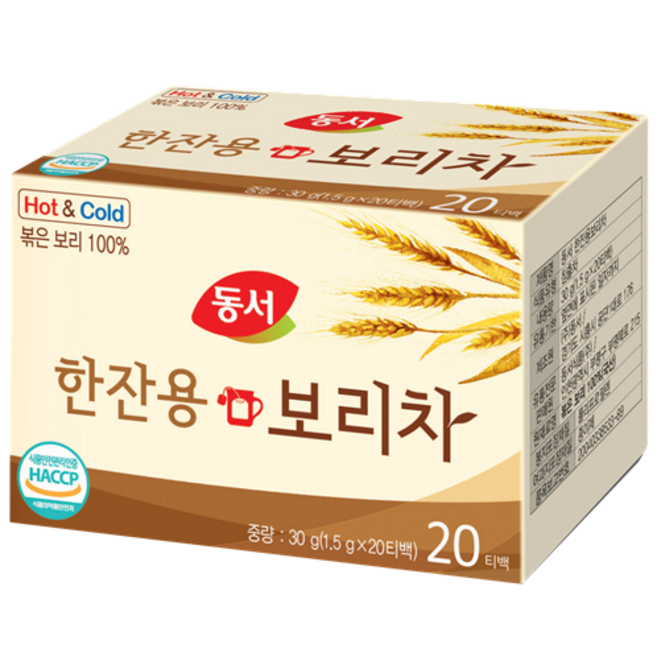 동서 한잔용 보리차 티백 국내산 볶은보리, 1.5g, 20개입, 1개