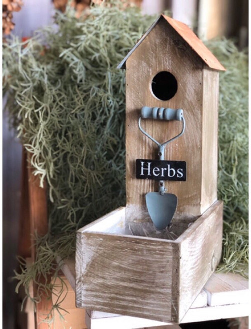 木製鄉村風鳥屋造型花架盆栽, 咖啡色, 1個