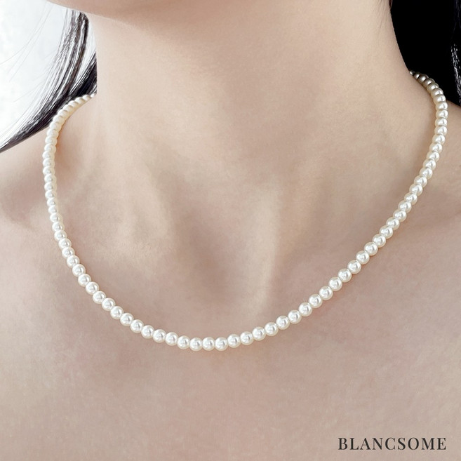 블랑썸 구체형 핵진주 목걸이 천연 진주목걸이 3mm/4mm/5mm/6mm