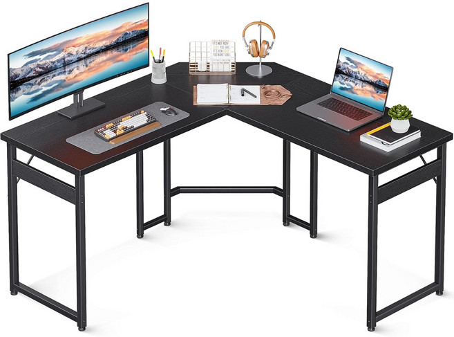 AODK 수납형 L형 코너 데스크 모니터 받침대와 헤드셋 거치대 포함 좌우 교체 가능 책상 컴퓨터책상 게이밍책상 1인용책상 사무용책상 코너책상 ㄱ자책상, F04, 블랙+수납 랙 없음 기본형