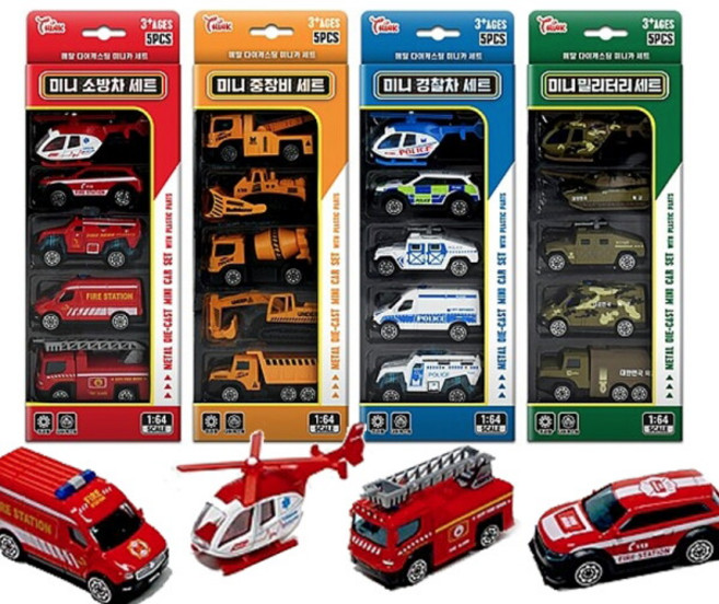 [씽크토이] 미니 소방차 경찰차 중장비 밀리터리 5종 세트, 선택:미니 소방차 5종 세트, 상세 설명 참조