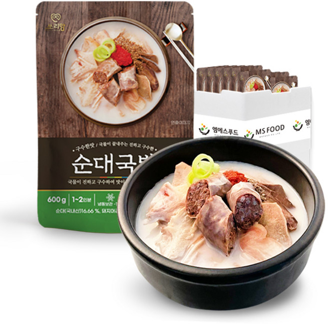 쏘리맘 돈사골 순대 국밥 25개 BOX 엠에스푸드 즉석 요리 캠핑 간단 간편 엄마손맛 간편식 혼밥 음식, 600g