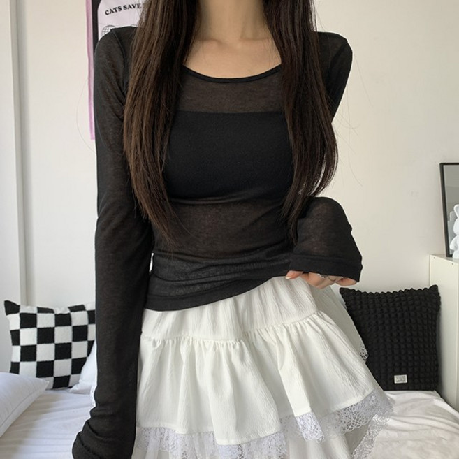 레이어드/기본템/8col 러빈 여리핏 긴팔 시스루 무지 티셔츠