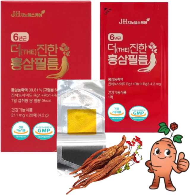 6년근 더 진한 홍삼 필름 항산화 면역력증진 피로 기억력 개선 간편한 구강용해필름 진세노사이드, 60개