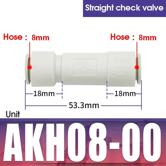역류 방지 체크 밸브 단방향 공기 4mm 공압식 AKH4/AKH6/AKH8/AKH10/AKH12, 04 AKH08-00