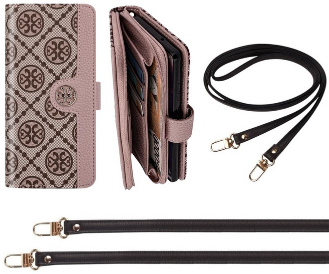 아이폰 13프로맥스 케이스 가죽 카칼리아 츄몽 (지퍼) (손목 스트랩 줄 + 심플롱) 목걸이 카드 양면 더블 월렛 지갑