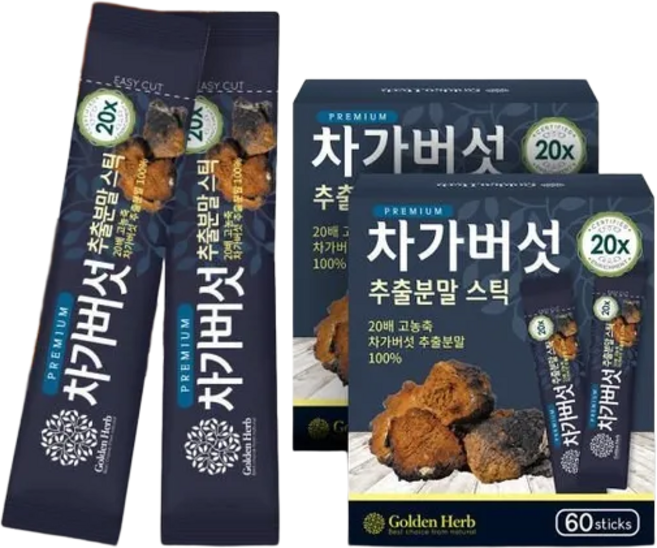 프리미엄 20배 농축 차가버섯 추출 분말 가루 스틱 120포, 1g, 1개