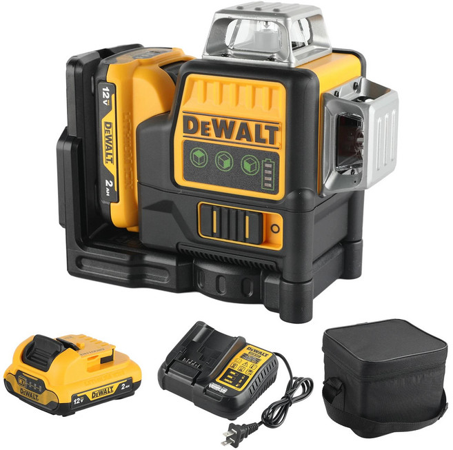 Dewalt DW089LG 12 라인 전문 레이저 레벨 녹색 빔 라인 12V 리튬 배터리 360 수평 수직 크로스 야외 도구, 01 EU 1Battery 1Charger, 1개, 2)EU 1Battery 1Charger