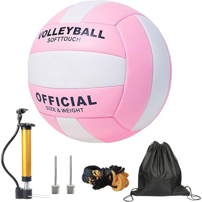 ZLY 배구 실내 야외용 공식 사이즈 5 배구공 볼 펌프와 함께하는 비치 플레이 풀 트레이닝 게임용 소프트 터치 배구공, 핑크, 1개