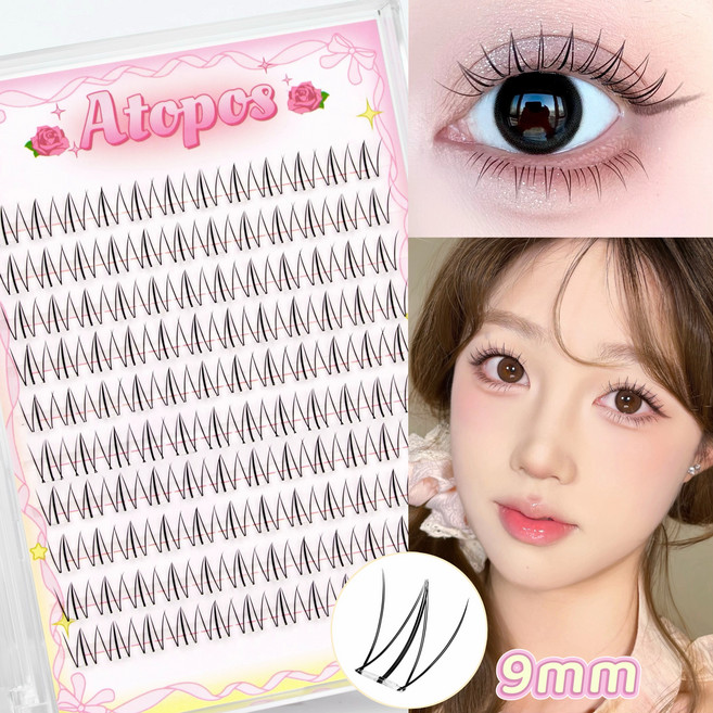 아토포스 노글루 인조 속눈썹 또렷 데일리 속눈썹 9mm 풀 필요없음 120모 대용량, 1개, 블랙