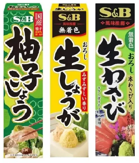 튜브 세트의 일본 3팩 페이스트 와사비 43g 진저 40g 유즈 코쇼 스시 사시미 국수 전골 및 구운 고기용, 1개