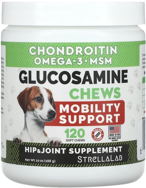 StrellaLab 글루코사민 츄 반려견 및 반려묘용 베이컨 소프트 츄 120개 288g(10oz), StrellaLab글루코사민츄반려견및반려묘용베이컨소프트, 1개 - 쿠팡