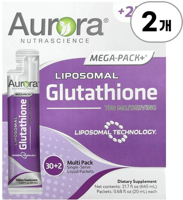 오로라 뉴트라사이언스 메가팩 리포좀 글루타치온 Aurora Nutrascience Mega-Pack+® Liposomal Glutathione 20ml 32개입 - 쿠팡