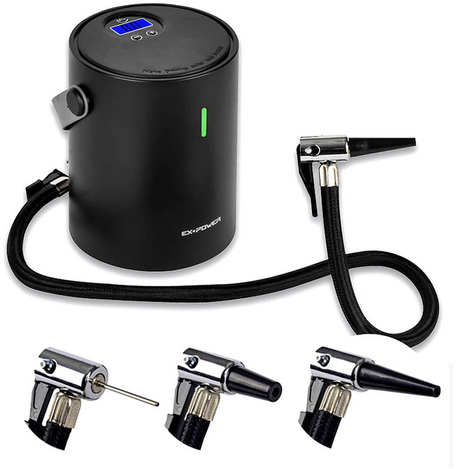 무선 충전 디지털 에어 펌프 3종 노즐 C타입 케이블 시가잭 유선 겸용 에어펌프 타이어 펌프 공기 주입기 자동펌프 휴대용펌프 튜브 자전거 물놀이 12.6V 공기 컴프레셔 콤프레샤, 1개