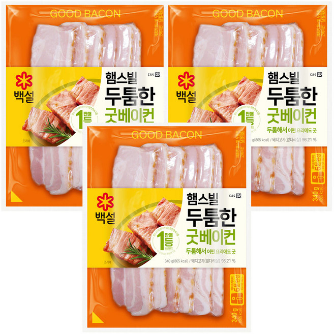 CJ제일제당 [CJ제일제당] 백설 햄스빌 두툼한 굿베이컨 340g x 3개