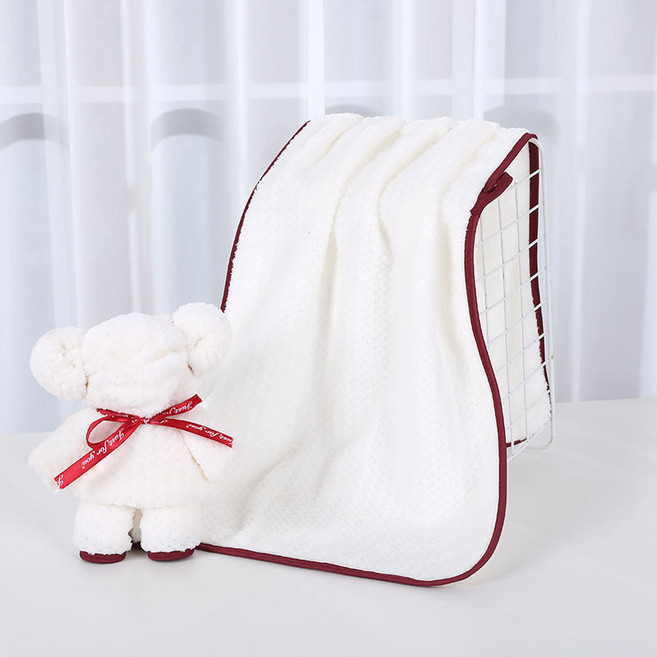 小熊毛巾 伴手禮盒 婚禮回禮 生日禮品, 1個, 菠蘿格白色小熊,35*75