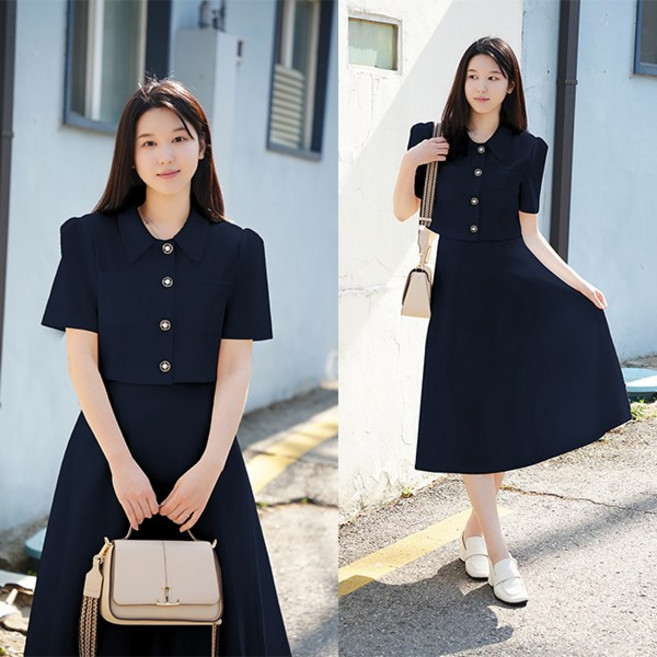 비비디아 2025 여름 여성 정장 반팔 자켓 롱 투피스 결혼식 하객룩 캐주얼 오피스룩 치마 상하복5485