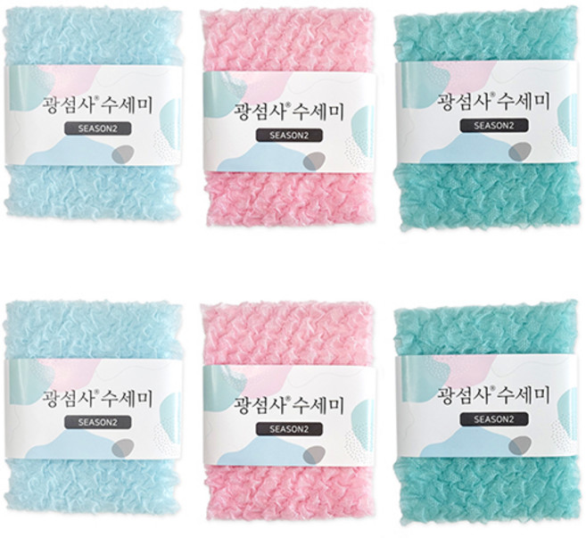 광섬사 수세미 (5+1/민트 핑크 블루 각2개씩), 1세트, 6개