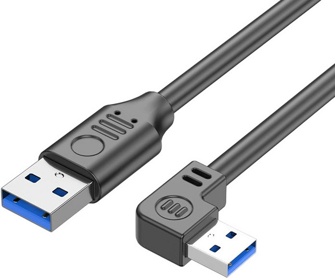 【易控王】USB3.0公對公彎頭傳輸線 鍍鎳接頭 多層屏蔽 鍍錫銅線芯, 直對左彎, 1個, 30-775-21(0.5米)
