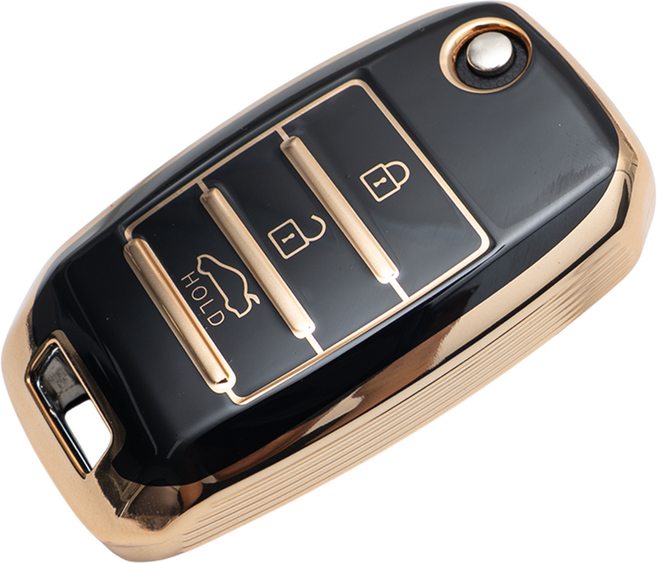 기아 호환 스마트 차 키케이스 키홀더 TPU 키커버 리모컨, 블랙골드, TA27-3버튼