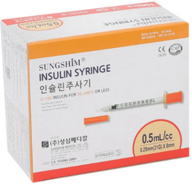 성심메디칼 성심 인슐린 주사기 0.5cc 31G 8mm 100개입, 1개, 0.5cc 31G 8mm (100ea) - 쿠팡