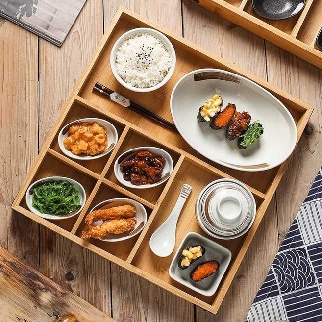 1인 혼밥 일식 반상 원목 식기 그릇 세트 1인 트레이