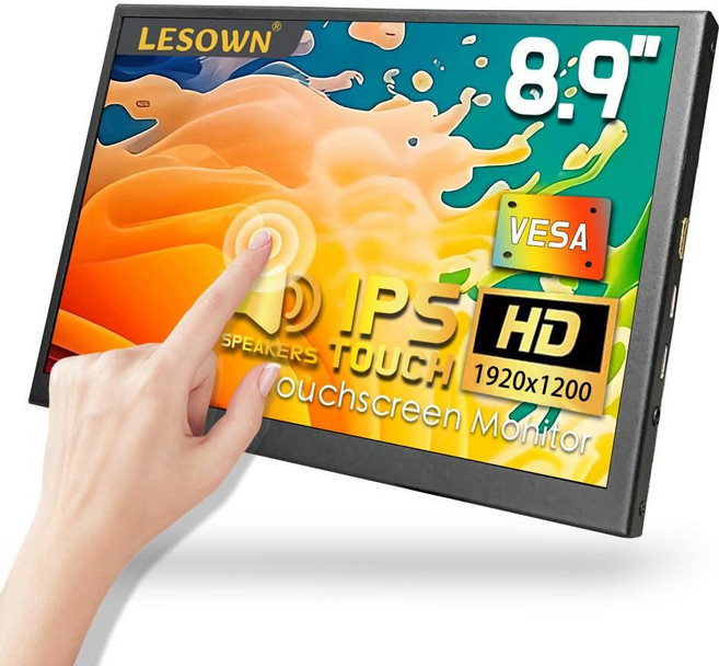 LESOWN USB C 케이스 VESA 익스텐더 메탈 스크린 와이드 8.9인치 노트북 미니 모니터 디스플레이 소형 IPS 외장 휴대용 터치스크린 1920x1200 PC용 HDMI, 164201 LESOWN USB C 8.9인치 휴대용