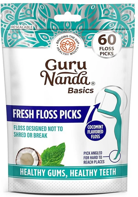 구루난다 신선 치실 - 효과적인 플라크 제거를 위한 각진 픽이 있는 무분쇄 실 성인 및 어린이를, 60 Count (Pack of 1) - 쿠팡
