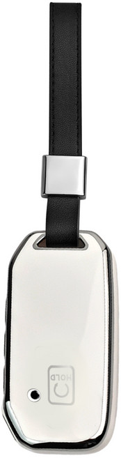 MODACE 기아 자동차키 TPU 소프트젤 보호 케이스 5/7버튼 + 가죽 메탈 키링, 와 양가죽 핸드 스트랩, 5버튼 실버 화이트