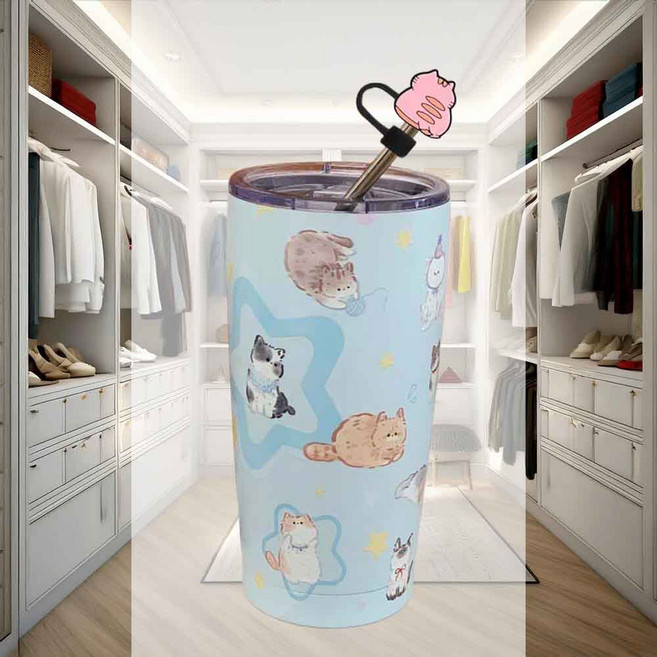 고양이 빨대커버 위생 나만의텀블러 흘림방지 빨대뚜껑 텀블러굿즈 빨대캡, 10mm