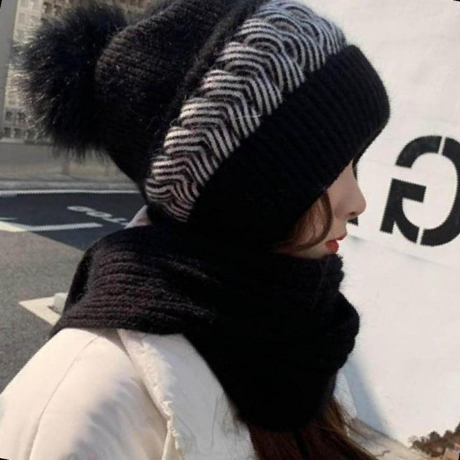 니트 후드 머플러 얼굴가림 꽈배기 귀달이모자