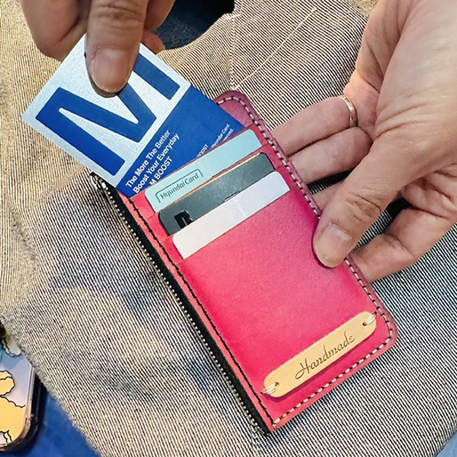 로스킨 가죽공예 diy 키트 핸드메이드 카드 지갑 반제품 DIY 패키지 원데이클래스 (소가죽), 민자 탄색, 1개