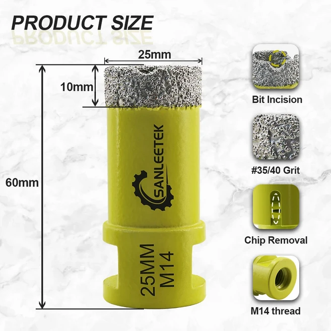 SHDIATOOL 다이아몬드 드릴 비트 구멍 톱 커터 도자기 석 화강암 석영 M14 스레드 20-110mm 1pc, 01 1pc, 01 M14 Thread, 04 25mm