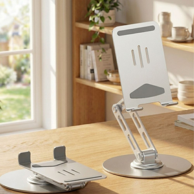 에브리센스 풀메탈 3단 접이식 탁상용 핸드폰 태블릿 거치대, 1개, 라이트실버, ESR-101