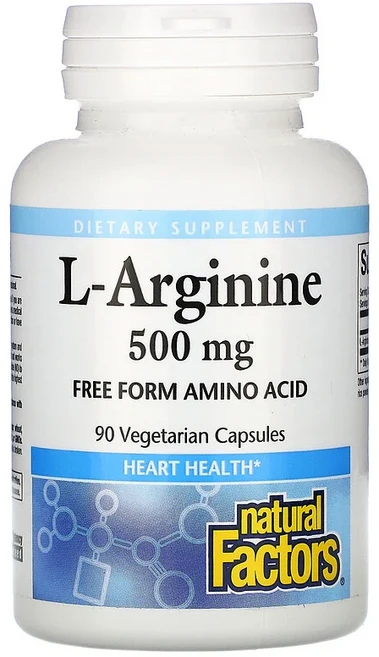 Natural Factors 내츄럴 팩터스 L 아르기닌 500mg 90 베지 캡슐 채식 셀룰로스 스테아린산 마그네슘 쌀가루 포함, 1개, 90정 - 쿠팡