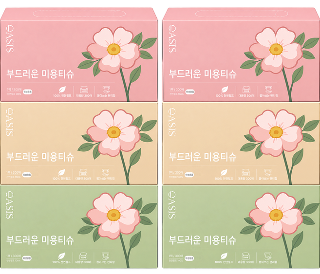 오아시스 천연펄프 미용티슈, 6개, 300매