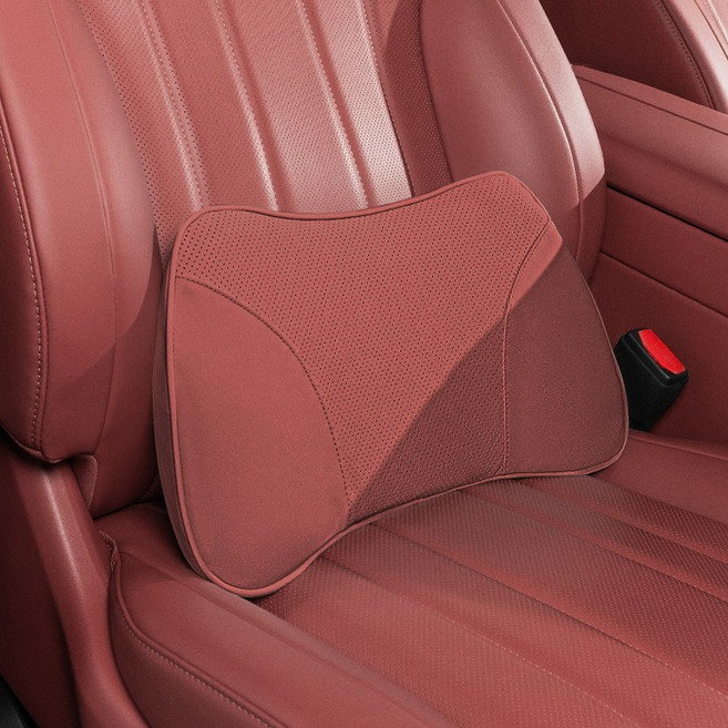 차량용 목쿠션 허리쿠션 프리미엄 요트 가죽 클라우드 솜 메모리폼 숨쉬는 타공 원단 목 보호 쿠션 사계절 공용 통기성 타공 자동차 시트 등받이 쿠션, [볼케이노 레드] 허리쿠션, 1개