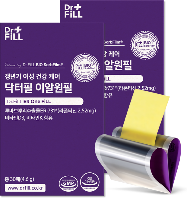 닥터필 여성 갱년기 영양 필름 이알원필 기능성원료 루바브뿌리추출물 식약청인증 HACCP, 4.6g, 2개