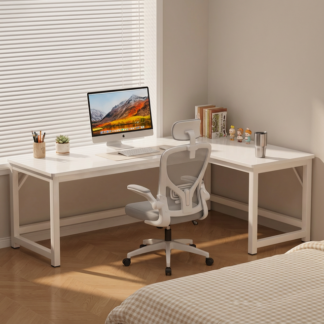 데이나앤코 L자형 코너 컴퓨터 게이밍 사무실 책상, 화이트