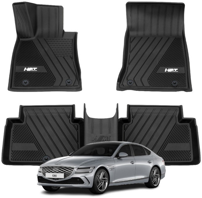 에이치엠티 TPE 자동차매트 풀커버 3D 바닥카매트, 제네시스, G80(RG3)/FL(24년01월~), 블랙