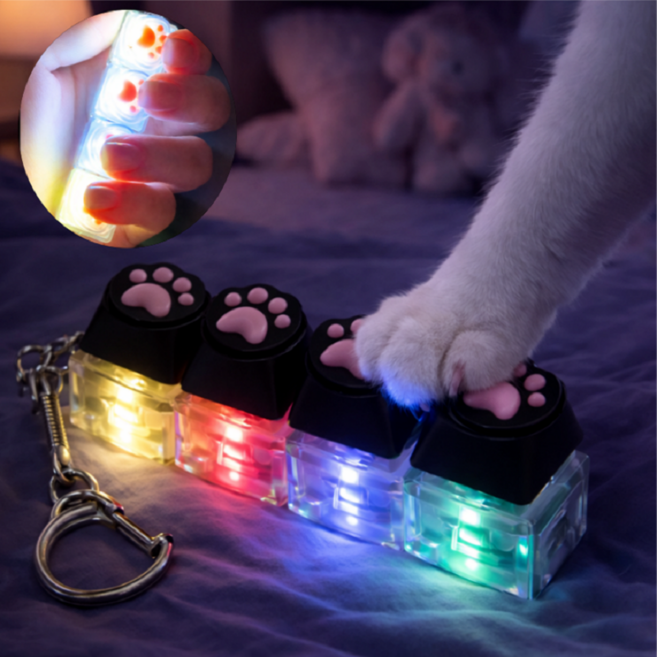 키캡하우스 LED 고양이 발바닥 키보드 키캡 열쇠고리, 블랙, 1개