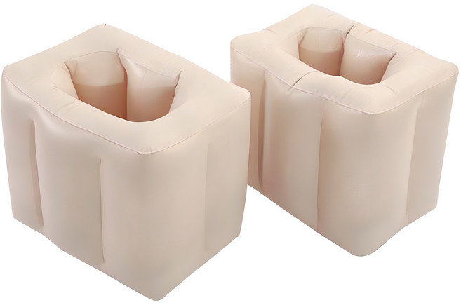 1+1 신발 수납 차량 뒷좌석 발받침 에어 쿠션 세트 차량용 발 받침 휴대용 발받침대 발쿠션 자동차 발거치대 조수석 다리 올리는 매트 컴포트 지지대, R99822M(2개입, 1세트, 베이지