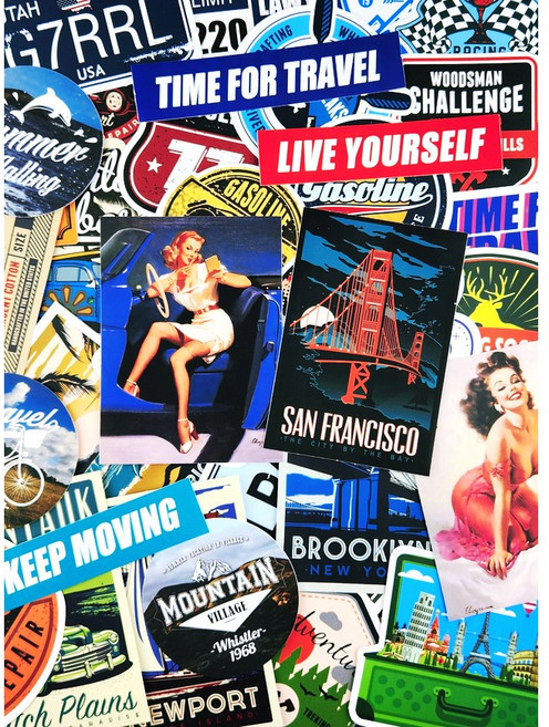 빈티지스티커 대형 세트 vol 86 여행 캐리어 꾸미기 힙한 레트로 노트북 아이패드 다꾸, 1세트(46장)