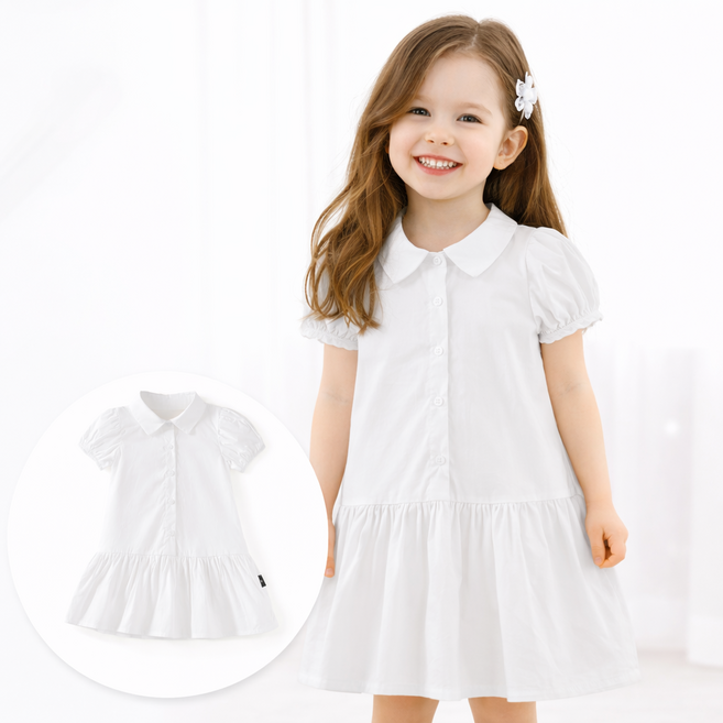 여아 카라 원피스 블루 체크 반팔 아동 키즈 여름 원피스