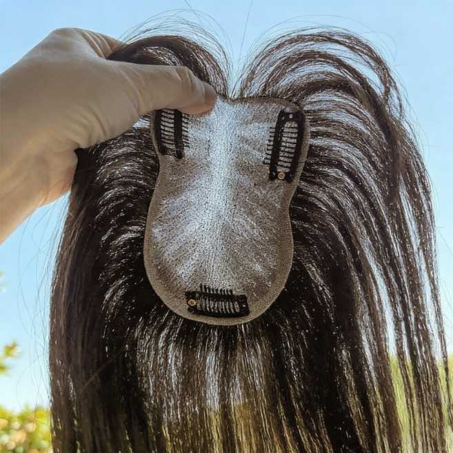 지비킹 여자 앞머리 정수리가발 여성 인모100% 수제가발, 1개, 모카브라운