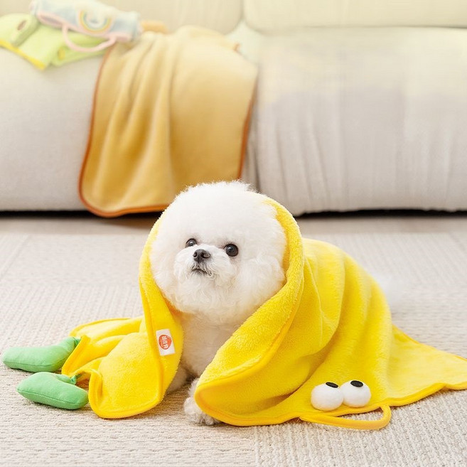 FURENDO 반려동물 귀여운 흡수 타월 고양이 강아지 겸용 목욕 타월, 1개, 옐로우