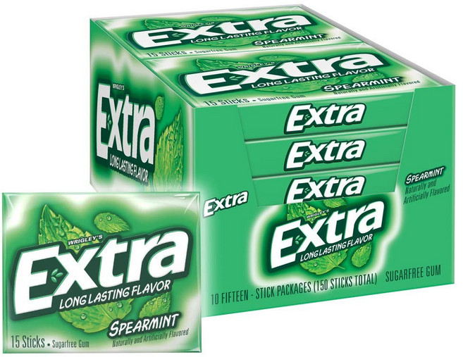 엑스트라 스페어민트 무설탕 EXTRA Spearmint Sugarfree Gum 150개 15X10팩, 405g, 1박스