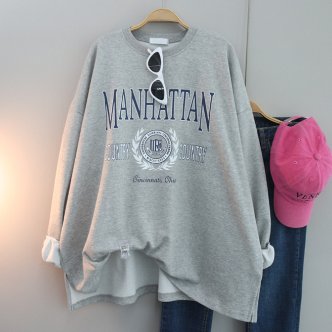 달콩 여성 빅사이즈 박스티 롱티 봄신상 MANHA레터링박스긴팔티